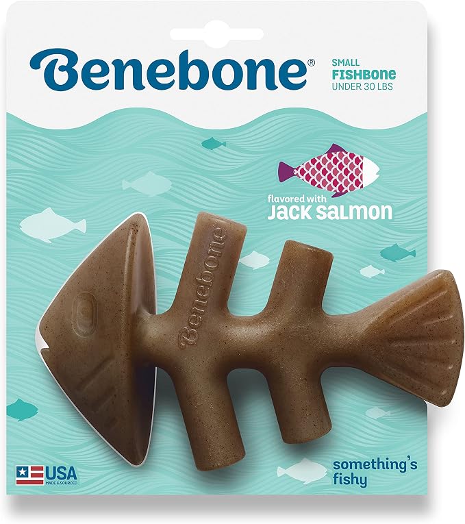 Benebone Dental Durable Dog Chew Toy for Aggressive Chewers, Real Bacon, Made in USA, Small & Fishbone Durable Dog Chew Toy for Aggressive Chewers, Real Fish, Made in USA, Small