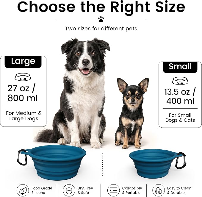 OHMO Large Collapsible Dog Bowls, 2 Pack, 27oz/800ml