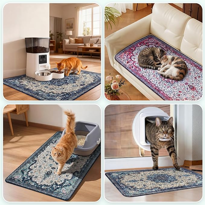 Hompet Cat Litter Mat 2 Pack, 24.8x54 Large Machine Washable Trapping Mats for Cats, Super Absorbent & Urine-Proof Cat Litter Box Mat for Floor, Waterproof & Non Slip Kitty Litter Rug