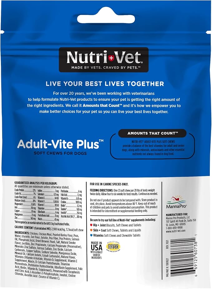 Nutri-Vet Dog Multivitamin, Daily Vitamins, Dog Health Support, 70 Count | Dog Vitamins, Dog Vitamins & Supplements, Immune Support, Skin Health, Joint Health, Gut Health, Daily Wellness
