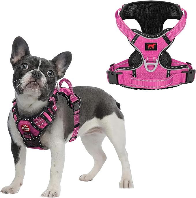 Tuff Pupper No Pull Easy Walk Dog Harness | Heavy Duty Pet Vest | Front & Back Leash Clips | Strong Safety Handle | Reflective Anti Pull Vest | Comfortable Padded Escape Proof Harness (Medium, Pink)