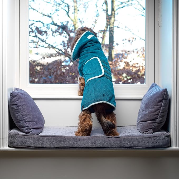 Lucky Pooch® Dog Robe - Luxurious Dog Bathrobe - Ultra Absorbent Dries Your Dogs in Minutes! Double-Layer, Super Soft Towel and Bath Robe All in One (L, Teal)