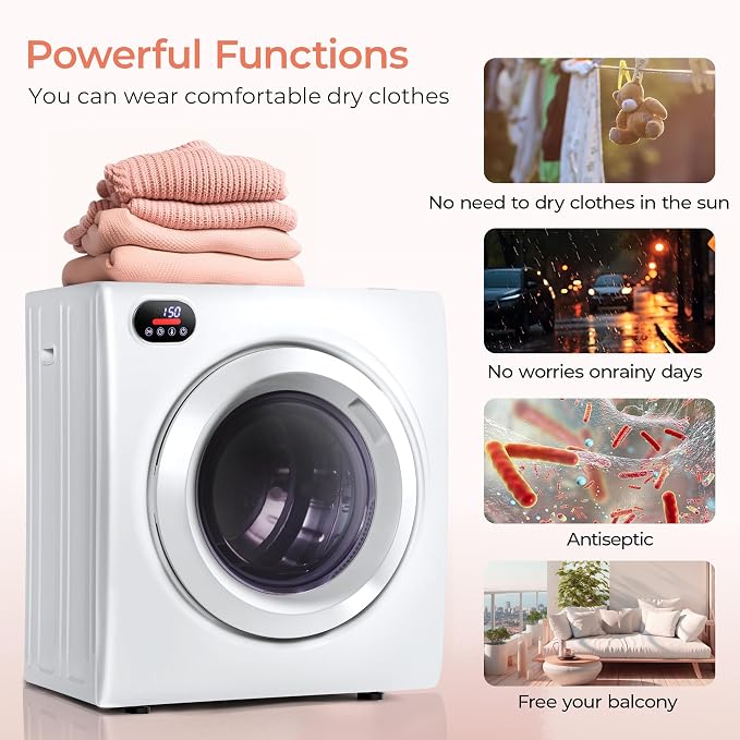Euhomy 2.65 Cu. Ft. Portable Dryer for Clothes, 1400W Dryer with LCD Panel