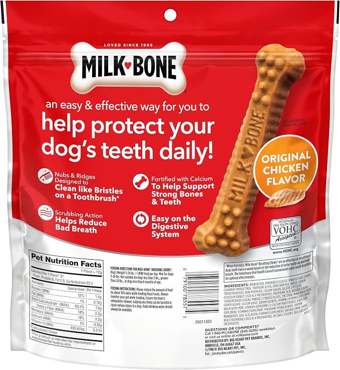 Milk-Bone Brushing Chews Original Chicken Flavor Daily Dental Dog Treats, Mini, 18.9 Oz. Bag (Pack of 5)