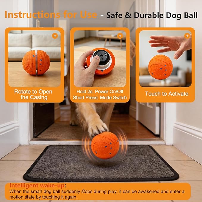 Automatic Interactive Dog Ball - Self Moving Toy for Medium / Large Dogs | Motion Activated, Durable ChewProof ETPU Material, USB Rechargeable, Relieves Boredom & Separation Anxiety for Indoor,20-70lb