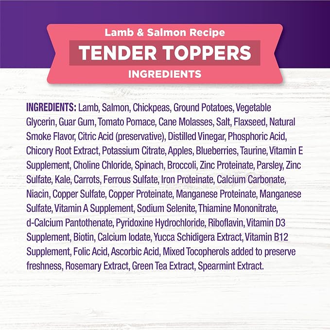 Wellness Bowl Boosters Tender Toppers Dog Food Topper for Small, Medium, and Large Breeds, Grain Free, Natural, Lamb and Salmon Recipe, 8 oz Bag