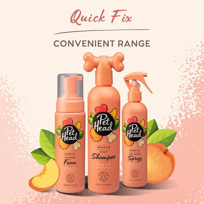 Pet Head Quick Fix 2 in 1 Dog Shampoo & Conditioner | Peach Scent |16fl oz. | Dog Shampoo for Smelly Dogs | Nourishes and Softens Coat & Skin | Vegan | Gentle Formula for Puppies | Made in USA