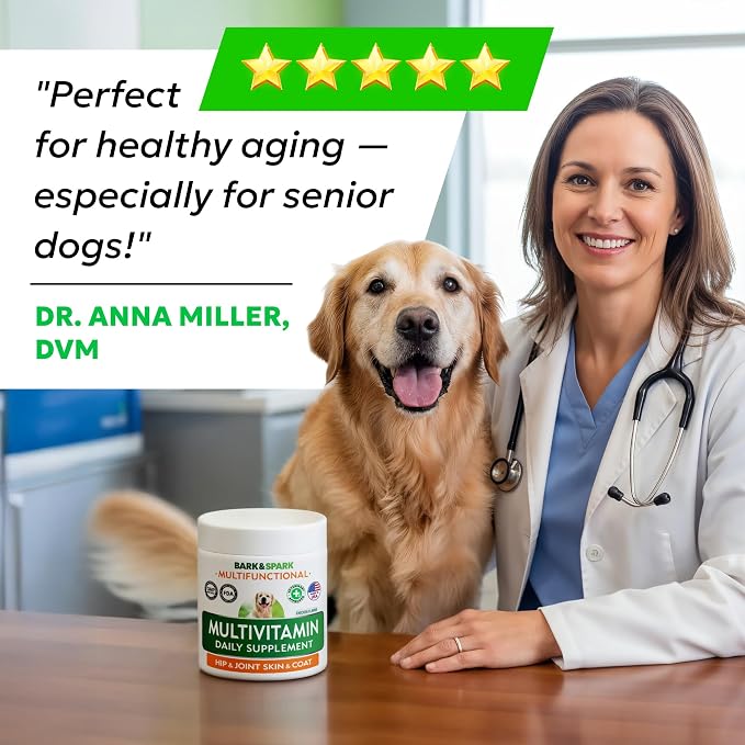 BARK&SPARK Dog Multivitamin Chews with Glucosamine, Omega 3 & Probiotics | Chondroitin & Digestive Enzymes - Skin, Coat, Joint & Gut Health Support - Vitamins & Supplements for Dogs - 240 Ct