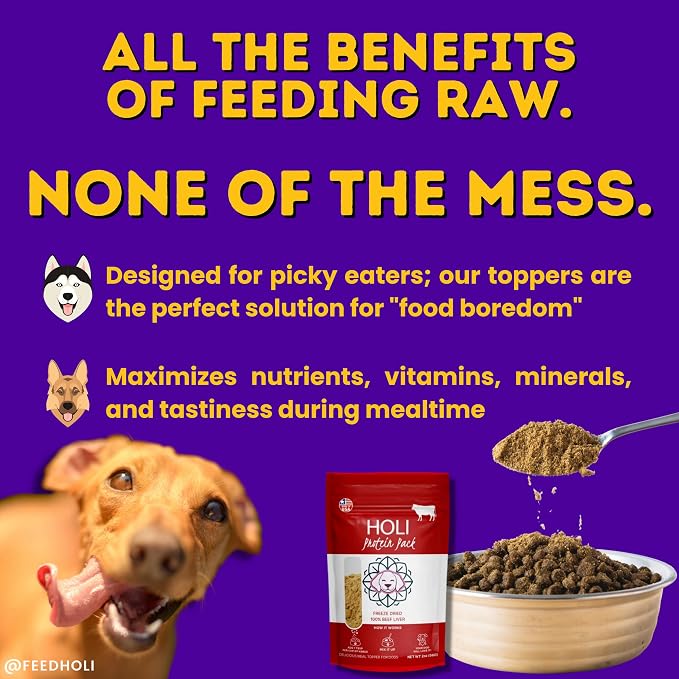 HOLI Freeze Dried Elk and Venison Dog Food Topper - 96% Meat, Wild Caught Free Range - Freeze Dried Dog Food Flavor Enhancer for Picky Dogs – 100% All Natural - 3oz