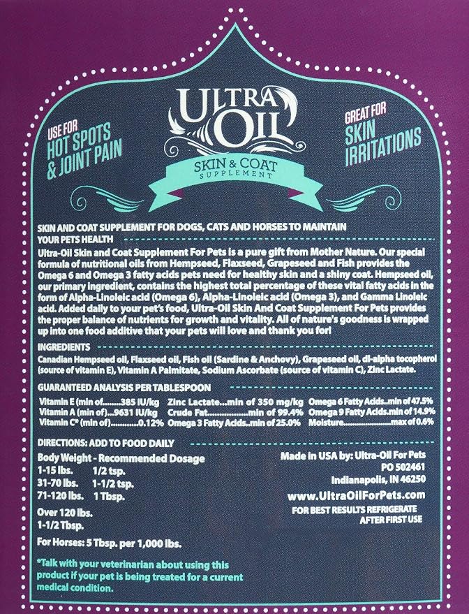 Ultra Oil Skin and Coat Supplement for Dogs & Cats, 128 oz Bottle w/Pump