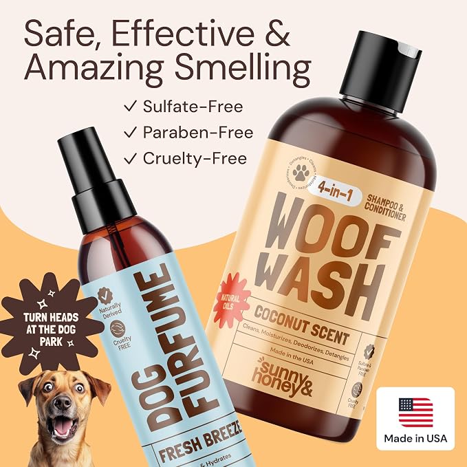 Sunny & Honey Detangling Dog Shampoo and Conditioner with Bonus Dog Perfume