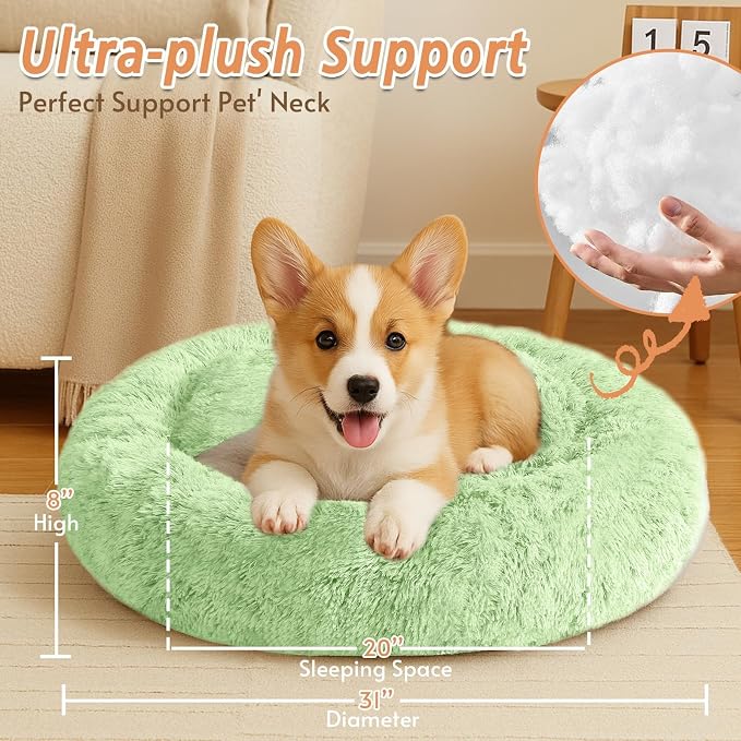 JOLLYVOGUE 31" Calming Donut Dog Bed, Light Green