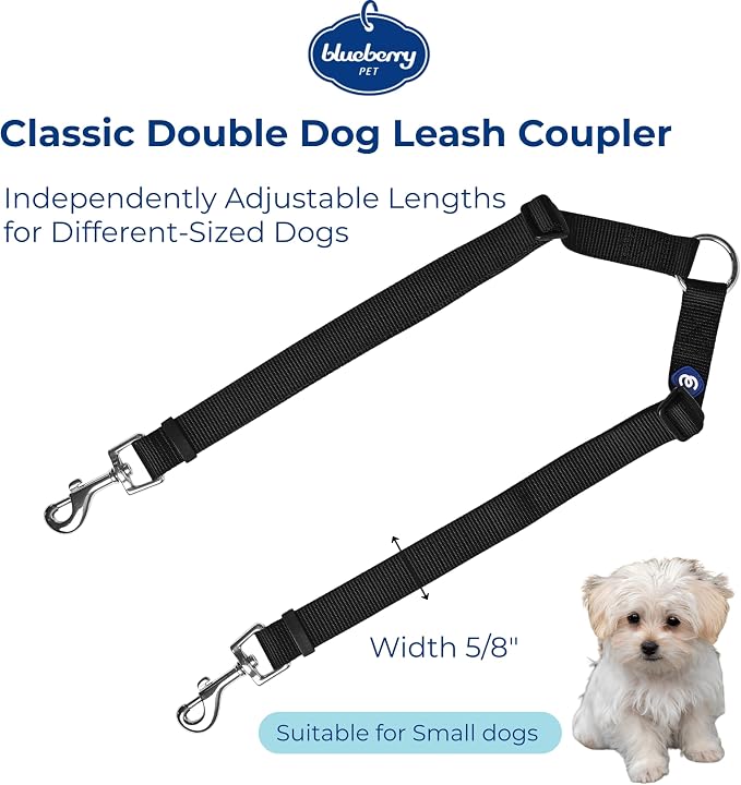 Blueberry Pet Essentials Durable Classic Double Dog Leash Coupler, Black, Small, Dual Walking & Training Leashes for Two Dogs
