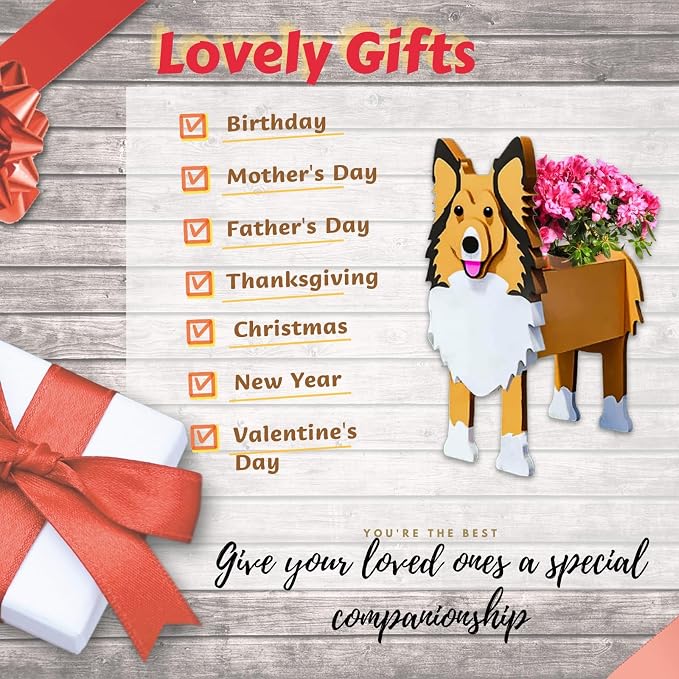 Sheltie Dog Planter Pots, Animal Shaped Flower Pot