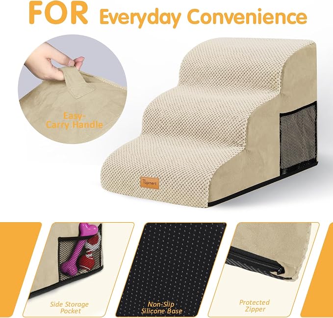 Topmart 3 Tiers Foam Dog Ramps/Steps,Non-Slip Pet Steps,Extra Wide Deep Dog Stairs,High Density Foam Pet Stairs/Ladder,Best for Older Dogs,Cats,Small Pets