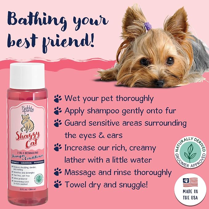 Bobbi Panter 2-in-1 Cat Shampoo & Conditioner – Detangling Natural Formula Reduces Shedding & Matting, Softens Coat, Tear-Free, 10:1 Concentrate, 13 oz (Case of 12)