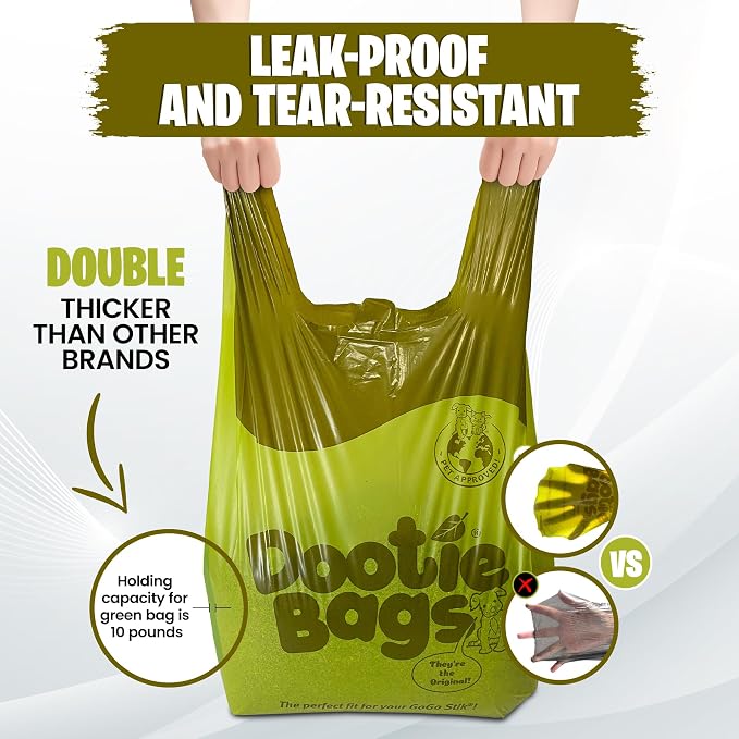 The Original Dootie Bag is Back! Pooch Approved Large Dootie Bags, Dog Poop Bags. Strong, Leakproof - EZ Tie Handles. Perfect for Dogs & Cat Litter. Pet Waste Cleanup, Swivel Bin & GoGo Stik Scoopers.