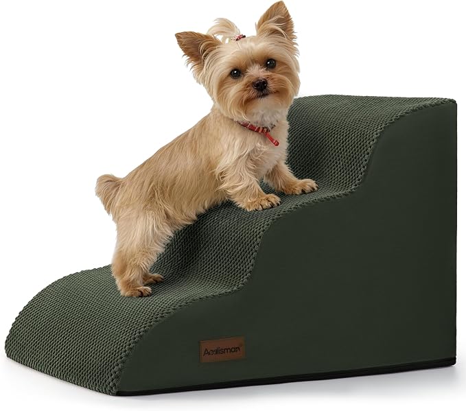 Aodisman Dog Stairs for Small Dogs,3 Step Dog Ramp for Couch and Chair,Pet Stairs with Non-Slip Bottom for Old Cats,Indoor Pet Steps,Comfort,Durable,15.4" H,Green