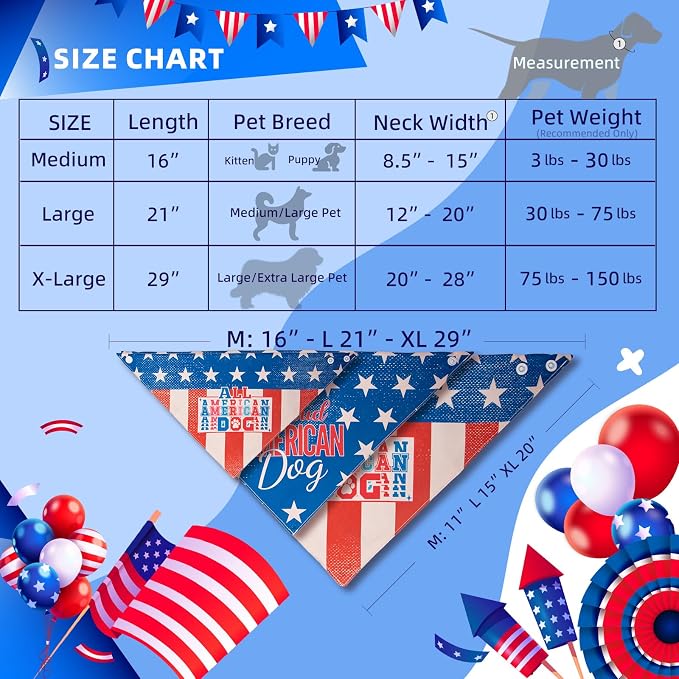 4th of July Dog Bandana, X-Large, 75lbs