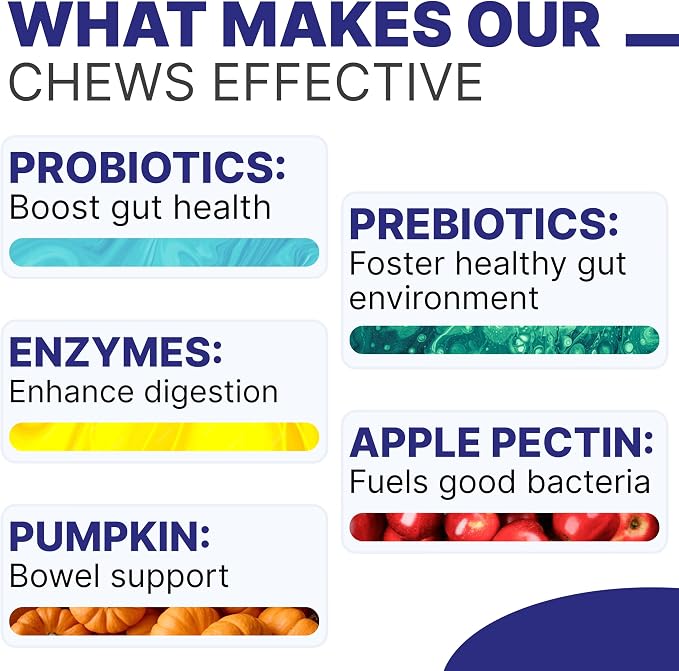 Probiotic Chews with Digestive Enzymes, Probiotics, Prebiotics - Aids in Stool Quality, Gas, Constipation, Diarrhea Relief - 120Ct Chews Single Pack Lamb