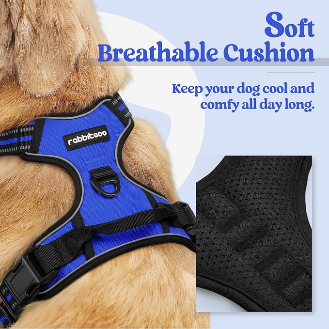 rabbitgoo Dog Harness, No Pull for Large Dogs with 2 Leash Clips, Pet Vest | No Choke with Handle, Adjustable Soft Padded, Reflective, Easy Control for Walking, Dazzling Blue, X-Large
