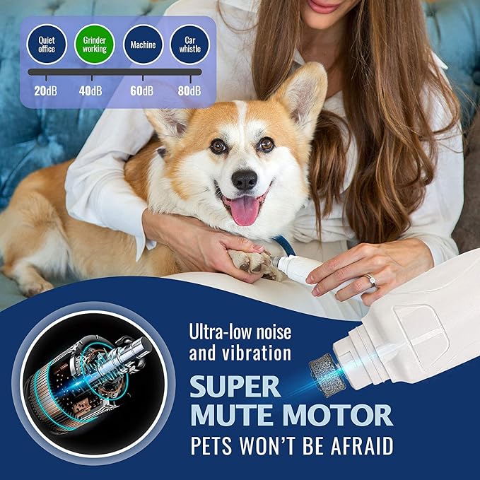 REXIPETS Cat and Dog Nail Grinder, Quiet 2-Speed Motor