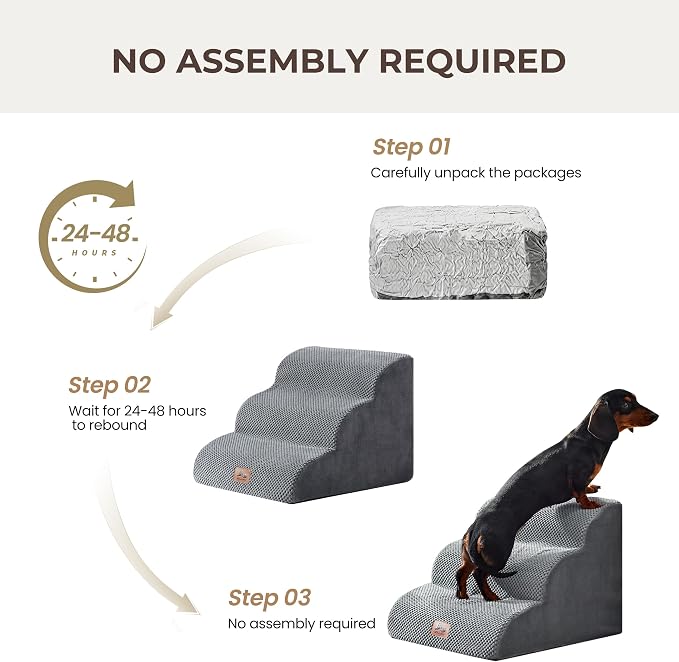 Dog Stairs for High Bed 13.5" H, 3-Step Dog Steps for Small Dogs and Cats, Pet Steps Ramp for Couch Sofa, Non-Slip Stable Indoor Pet Ladder with High Density Foam, Grey