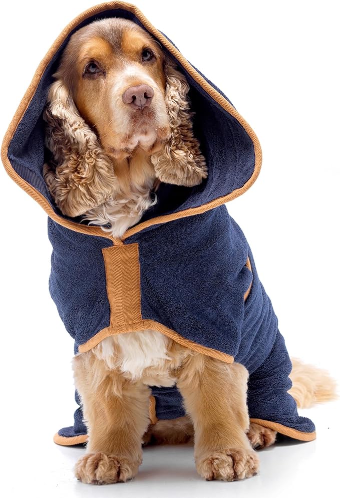 Lucky Pooch® Dog Robe - Luxurious Dog Bathrobe - Ultra Absorbent Dries Your Dogs in Minutes! Double-Layer, Super Soft Towel and Bath Robe All in One (XXS, French Navy)