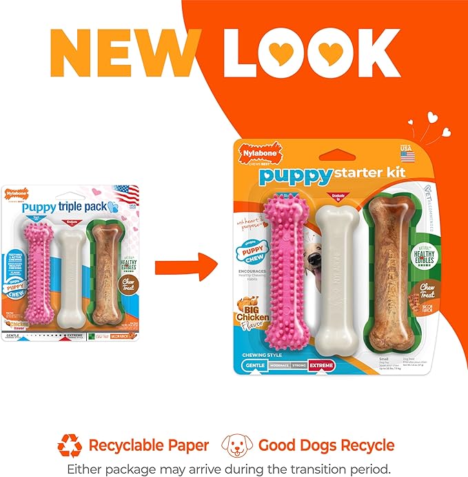 Nylabone New Puppy Starter Kit, Puppy Teething Toys, 3 Pack, Pink | Teething toys for puppies, natural chew treat & toy set for small dogs up to 25 lbs, long lasting chicken & bacon flavor