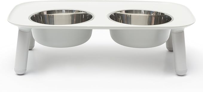 Messy Mutts Elevated Double Dog Feeder, Adjustable Height, Light Grey | Adjustable-Height Elevated Double Dog Feeder With Two 5 Cup Stainless Bowls, Legs Set To 3, 5, Or 10 Inches