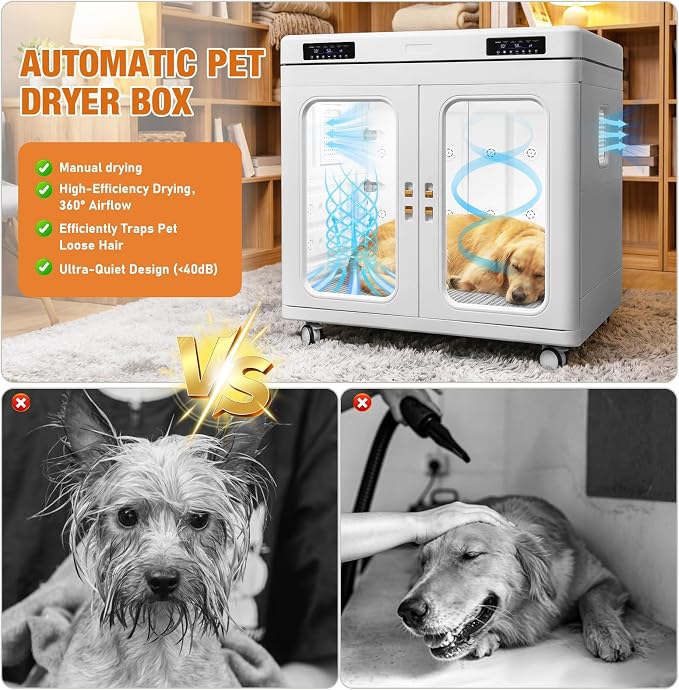 430L Large Dog Grooming Dryer, Ultra-Quiet <40dB Pet Drying Box Giant Breed | up to 130lbs, 360° Airflow with Negative Ion Care, Smart Temp Control, Foldable Blower for Salons & Multi-Pet Home