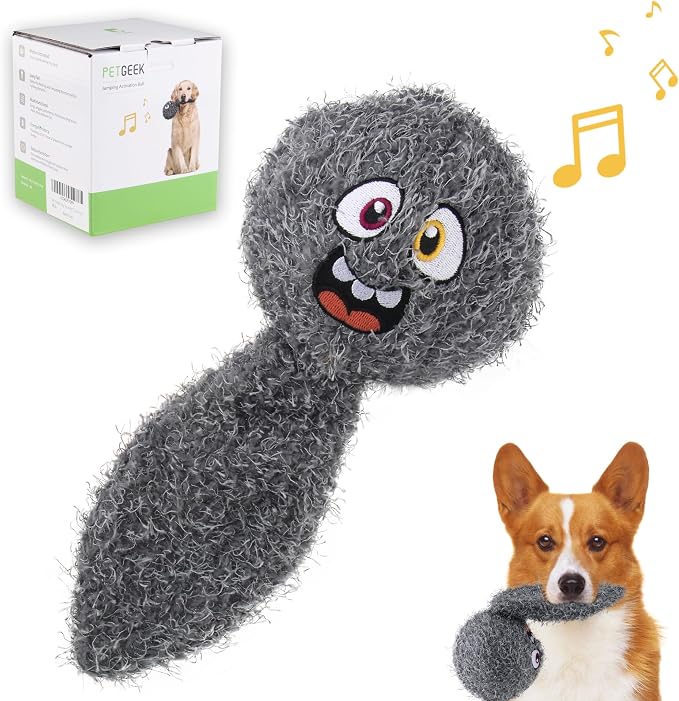 PETGEEK Interactive Dog Toys Ball - Rechargeable, Squeaky Plush Crazy Bouncer Dog Ball with Wiggles & Vibrations, Durable Moving Vibrating Toy for Small, Medium, Large Dogs (6 Inches, Gray)