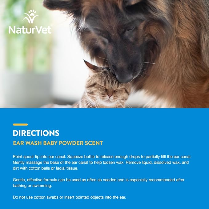 NaturVet Ear Wash with Tea Tree Oil, Aloe & Baby Powder Scent, 8 oz