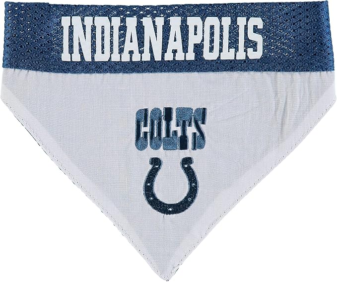 NFL DOG BANDANA - INDIANAPOLIS COLTS REVERSIBLE PET BANDANA. 2 Sided Sports Bandana with a PREMIUM Embroidery TEAM LOGO, Large/X-Large. - 2 Sizes & 32 NFL Teams available