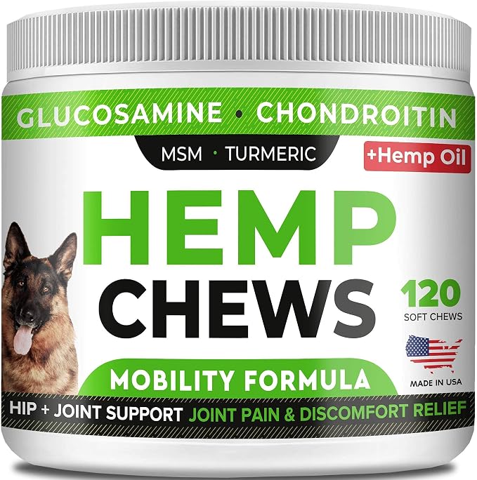 STRELLALAB Hemp Treats and Glucosamine for Dogs + Salmon Oil Omega 3 for Dogs Bundle - Hip & Joint Supplement - Allergy Relief - Itch Relief, Shedding - Skin and Coat Supplement