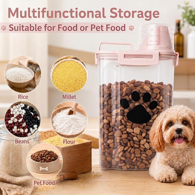 Dog Storage Container with Cleaning Brush and Measuring Cup
