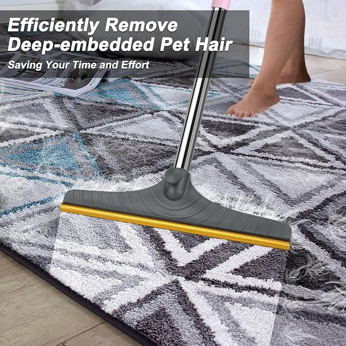 B-Land Carpet Rake for Pet Hair Removal, Reusable Pet Hair Remover with 60” Adjustable Long Handle, Carpet Scraper Dog Cat Hair Remover Tool for Rugs, Mats, Couch, Furniture (Grey)