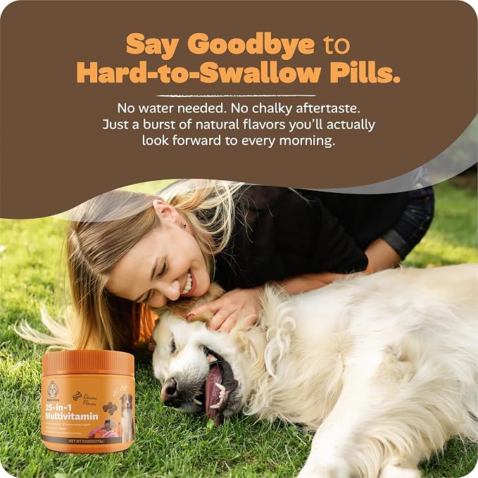 25-in-1 Dog Multivitamin, Chewable Supplements for Hip & Joints, Immune System, Gut & Digestive, Calming & Allergy Support, Omega 3 for Puppy & Seniors Dogs - 90ct (Bacon)