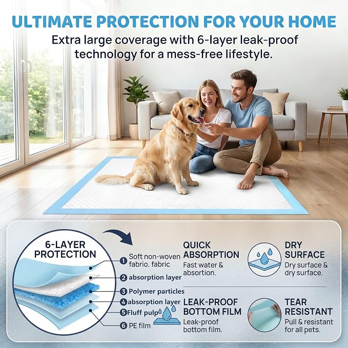 XXXXL 40 Pack Extra Large Puppy Pads 31x55 Inch-6-Layer Thick Dog Training Pads with Quick-Dry Technology-Odor Control & Leak-Proof Disposable Wee Pads for Ideal for Potty Training of Large Dogs &Pets