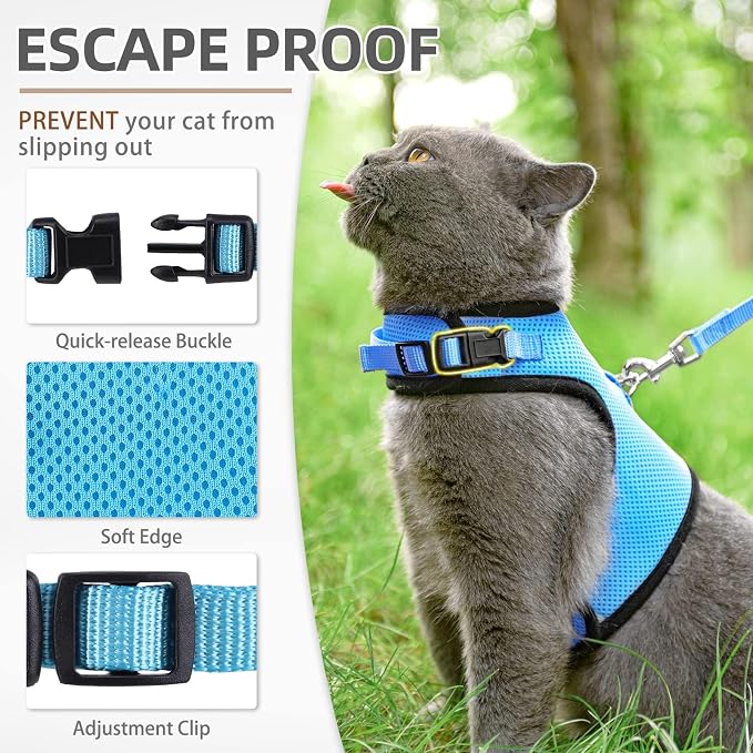 PUPTECK Soft Mesh Cat Vest Harness and Leash Set Puppy Padded Pet Harnesses Escape Proof for Cats Small Dogs Rabbits Bunny