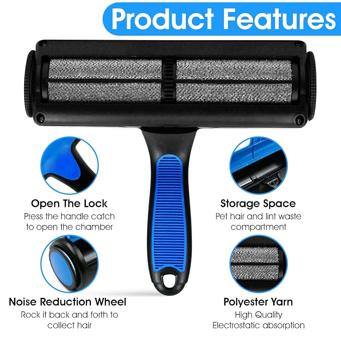 Pet-Pristine Pet Hair Remover Roller and Mini Detailer Combo Pack - Effortless Cats and Dogs Reusable Hair Removal for Couches, Beds, Carpets, Furniture