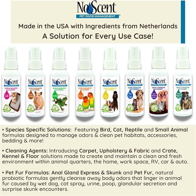 No Scent Pet Fur Odor Spray & Rinseless Cleaner for Dog, Cat, Hamster, Small Animal & Furry Pets (2 Fl Oz / 59 mL)