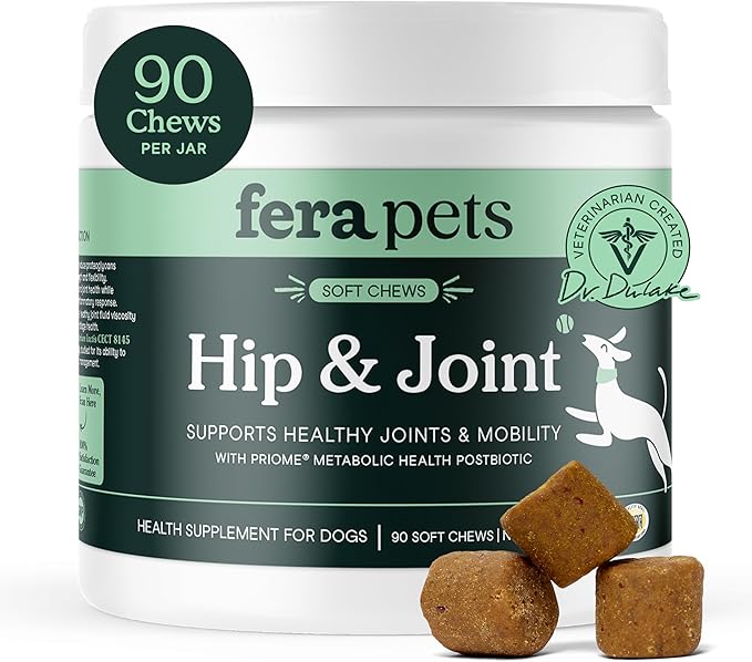 Fera Pets Hip & Joint Supplement for Dogs with Glucosamine, 90 Soft Chews