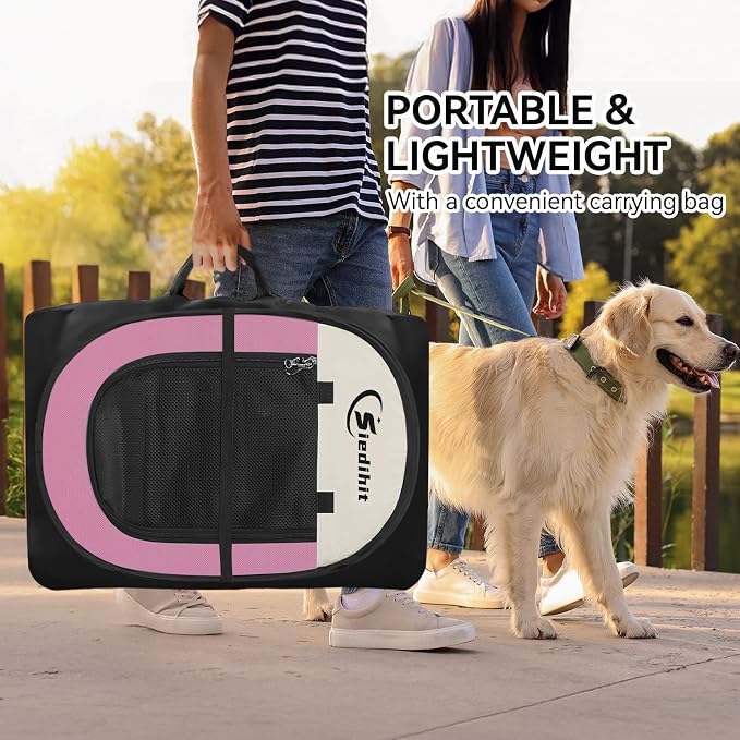 Siedihit Pink Puppy Playpen for Large Dog Cat, Dog Tent Crates Cage Indoor/Outdoor, Portable Pop Up Dog Kennel with Carrying Bag for Rabbits, (Pink, Large)