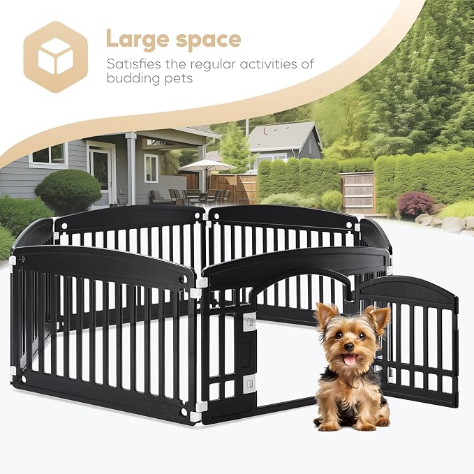 Simple Deluxe 24" 6-Panel Dog Playpen, Durable Pet Playpen with Secure Locking Door for Puppies & Small/Medium Dogs, Portable & Foldable Pet Fence, Black