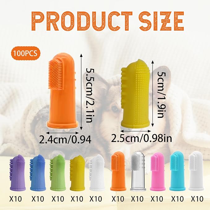 100 Pcs Dog Toothbrush Soft Finger Brushes Pet Finger Toothbrush Easy Teeth Cleaning Dog Tooth Brush Oral Care Pet Dental Brush Cleaning for Small Cats and Puppy Dental Care (2 styles, Multicolor)