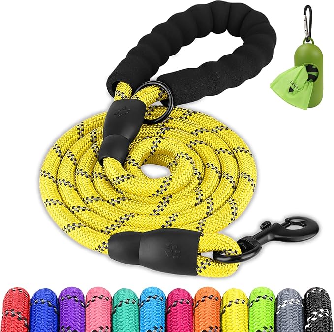 Joytale Rope Dog Leash for Small Dogs, Padded Handle, 6FT, Yellow | Reinforced Nylon Webbing, Comfort Grip Eases Hand Strain, Swivel Clip Prevents Tangles, Visible at Night, for Outdoor Walks