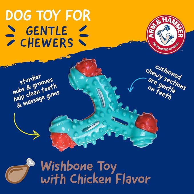 Arm & Hammer Nubbies Wishbone Dental Dog Chew Toy, Chicken Flavor, 24-Pk | Nylon and TPR construction, baking soda infused, reduces plaque and tartar buildup, ideal for moderate chewers