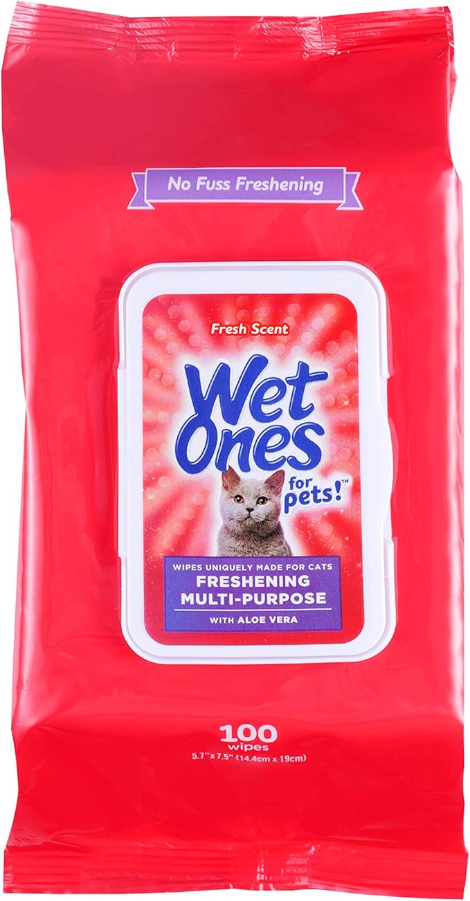 Wet Ones for Pets Freshening Cat Grooming Wipes with Aloe Vera, 100 Count