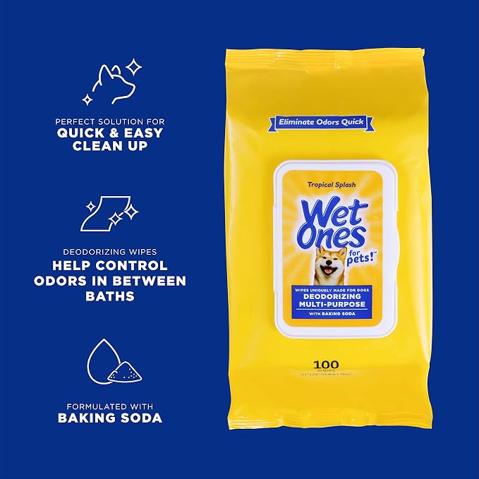 Wet Ones for Pets Deodorizing Dog Grooming Wipes, Wet Lock Seal, 100 Count